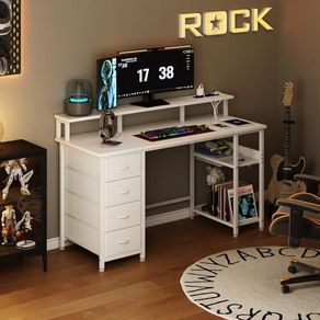 Computer Desk with 4 Drawers & Power Outlets USB Type-C Port, Monitor Stand Storage Shelves