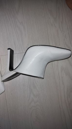 white reptile print leather high heel mules