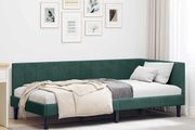 Corner Bed Frame with Headboard Dark green 90 x 190 cm Velvet