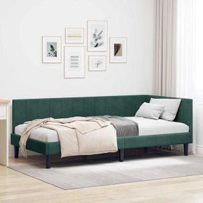 Corner Bed Frame with Headboard Dark green 90 x 190 cm Velvet