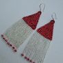 Red fringe earrings, silver earhooks Image 5