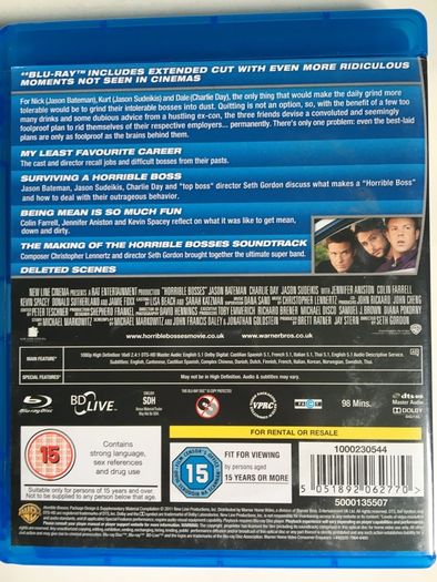 Horrible Bosses [2011] Jason Bateman, Jennifer Aniston, Colin Farrell, Kevin Spacey & Jamie Foxx [Blu-ray Movie]