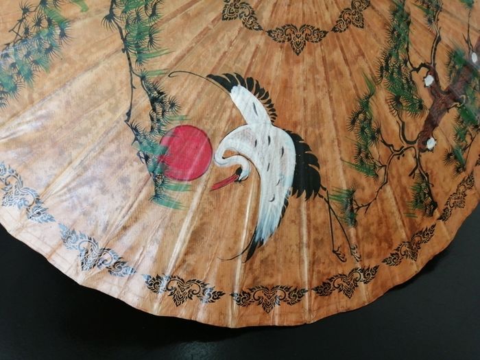 Vintage Oriental Hand Painted Bamboo Umbrella
