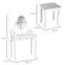 Dressing Table Vanity Set Vintage Desk Stool Mirror Makeup Furniture Shabby Chic Style Jewelry Cosmetic Storage 5 Drawers - White Image 3