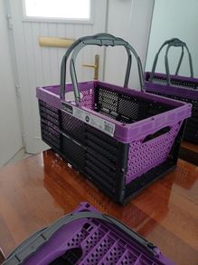 Two Ordex Plastic Purple & Black Storage Collapsible Crates 39cm  x 25cm