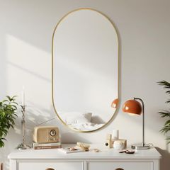 Wall Mirror 55x75 cm, Oval Gold Wall-Mounted Bathroom Vanity Mirror for Wall Decoration for Bedroom Living Room Entryway
