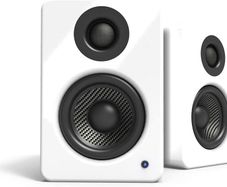 Kanto YU2 3 Inch 2-Way Powered Desktop Speakers - Gloss White + S2W Desktop Speaker Stands