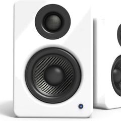 Kanto YU2 3 Inch 2-Way Powered Desktop Speakers - Gloss White + S2W Desktop Speaker Stands
