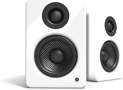 Kanto YU2 3 Inch 2-Way Powered Desktop Speakers - Gloss White + S2W Desktop Speaker Stands