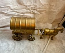 Heavy Solid Brass Horse And Gypsy Caravan