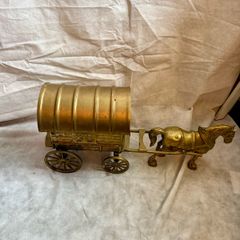 Heavy Solid Brass Horse And Gypsy Caravan