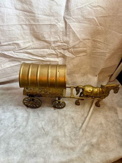 Heavy Solid Brass Horse And Gypsy Caravan