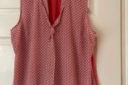 Ann Taylor Coral &amp; White Sleeveless Tie-Neck Top - Size M