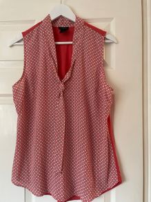 Ann Taylor Coral & White Sleeveless Tie-Neck Top - Size M