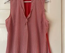Ann Taylor Coral & White Sleeveless Tie-Neck Top - Size M