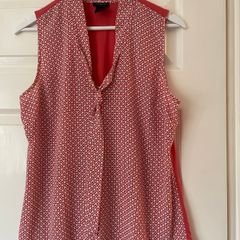 Ann Taylor Coral & White Sleeveless Tie-Neck Top - Size M