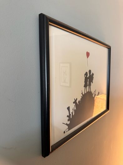 Framed Art Print | Kids on a Hill with Heart Balloon (Banksy-style)