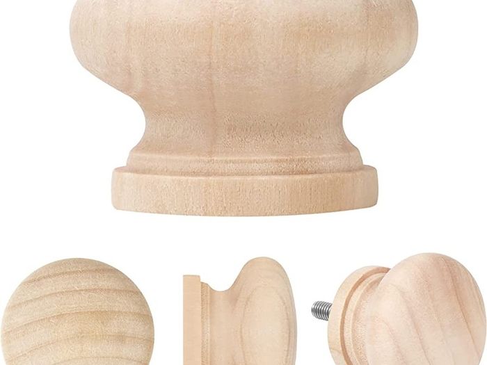 40 Pack of Round Unfinished Wood Knobs with Screws - 3.4 x 2.5cm / 1.34 x 0.98 Inches - Natural Wooden Birch Door Knob Hardware - Furniture Cabinet, Wardrobe, Cupboard & Drawer Pull Handles (FREE POSTAGE)