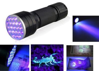 21 LED UV Ultra Violet Mini Flashlight Aluminum Blacklight Ink Torch Light Lamp