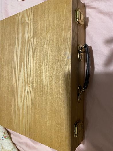 Artists wooden carry case with brushes, pencils and palette