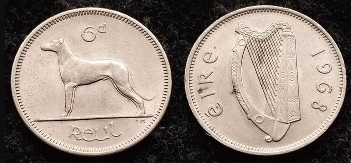 [#2117] - Ireland 1968 | 6 Pence | Wolfhound | KM.13a | UNC
