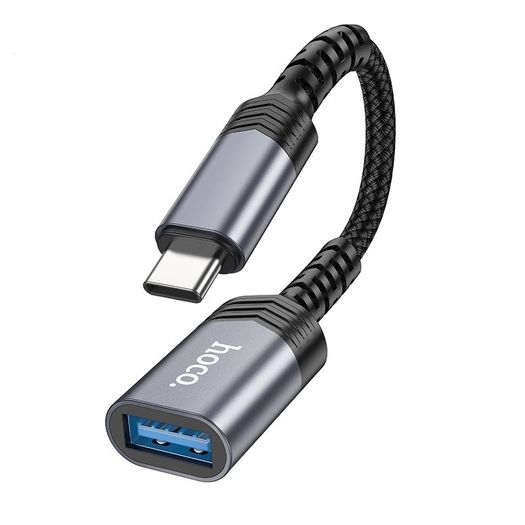 Hoco UA24 Braided Type-C Male to USB Female 3.0 Converter Metal Grey