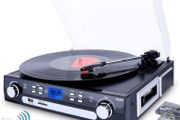 Vinyl Record Playe with Bluetooth and Stereo Speakers, Turntable for Vinyl to MP3 with Cassette Play, AM/FM Radio, Remote Control, USB/SD Encoding, 3.5mm Music Output Jack (FREE POSTAGE)