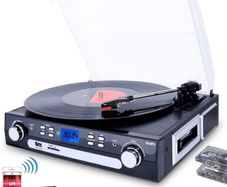Vinyl Record Playe with Bluetooth and Stereo Speakers, Turntable for Vinyl to MP3 with Cassette Play, AM/FM Radio, Remote Control, USB/SD Encoding, 3.5mm Music Output Jack (FREE POSTAGE)