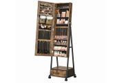 jewelry cabinet, full length mirror, mirror cabinet, lockable jewelry organizer with drawer, wheels, gift idea, vintage brown-black