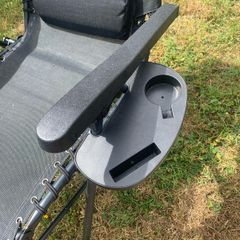 Folding Recliner Sun Lounger for Garden & Outdoor, with Cup & Phone Holder, Black