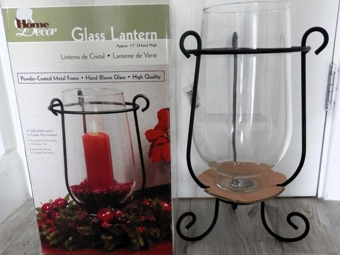 NEW Large Glass Lantern, with Metal Frame. 12 inches high.  5 euro