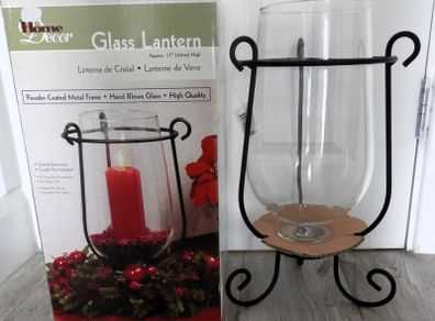 NEW Large Glass Lantern, with Metal Frame. 12 inches high.  5 euro