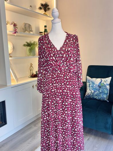 Burgundy & Cream Midi Dress from Pala D'oro Size L-XL / UK 14-16 / EU 42-44