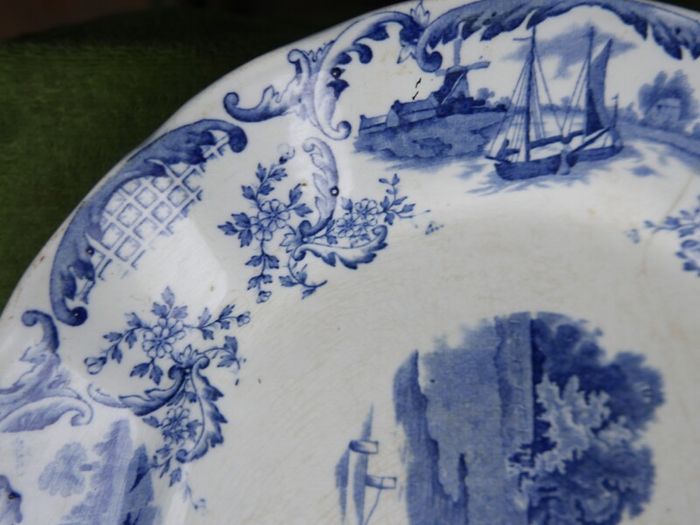 Large Antique Delft Pottery Platter,  Vintage Serving Plate in Blue and White,  Collectable China and Ceramics 16" x 11,5"