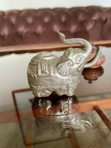 Vintage Cambodian Silvered Elephant Trinket Box Khmer Betel Nut Box