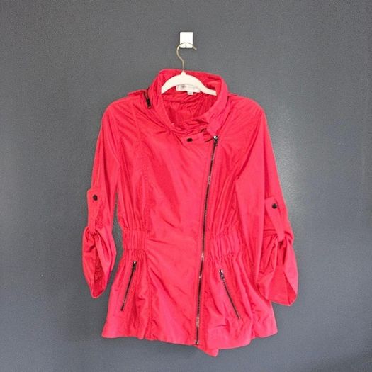 French Connection Red Asymmetrical Zip Hooded Jacket  EU 38 UK 10)