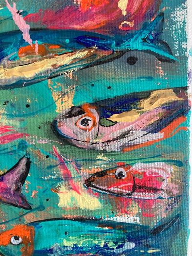 Framed Original Abstract Painting of Fish Original Gift