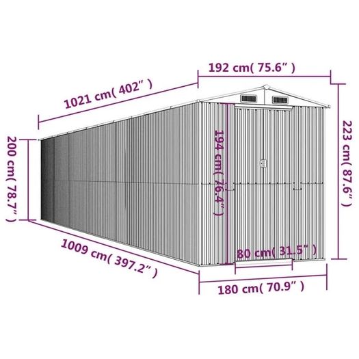 Garden Shed Anthracite 192x1021x223 cm Galvanised Steel