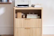 23 Fluted Nightstand, Wide 2 Drawers End Table,Natural Night Stand with Open Storage Cabinet, Farmhouse Bed Side Tables, Wood Dresser for Bedroom, Living Room, Closet Natural
