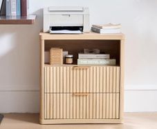 23 Fluted Nightstand, Wide 2 Drawers End Table,Natural Night Stand with Open Storage Cabinet, Farmhouse Bed Side Tables, Wood Dresser for Bedroom, Living Room, Closet Natural