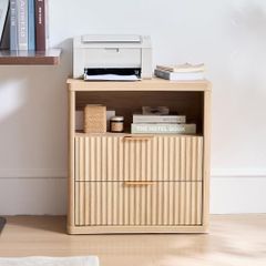 23 Fluted Nightstand, Wide 2 Drawers End Table,Natural Night Stand with Open Storage Cabinet, Farmhouse Bed Side Tables, Wood Dresser for Bedroom, Living Room, Closet Natural
