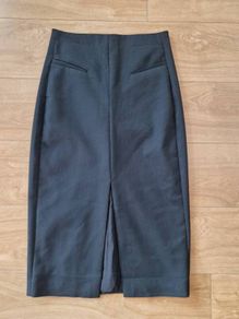 Ted Baker Black Tailored Midi Pencil Skirt Front Split Size 2 UK 10
