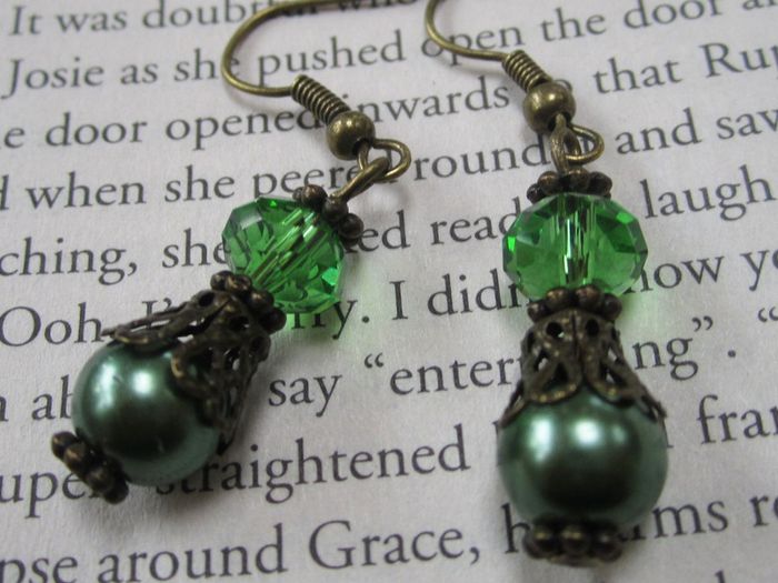 Green Drop Dangle Bronze Plated Fashion Earrings India  / dark olive