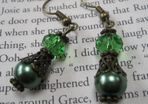Green Drop Dangle Bronze Plated Fashion Earrings India  / dark olive