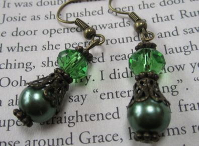 Green Drop Dangle Bronze Plated Fashion Earrings India  / dark olive
