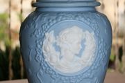 Large Blue Jasperware Vase. 1970s. H-7"