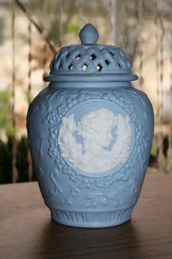 Large Blue Jasperware Vase. 1970s. H-7"