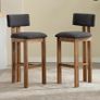 Set of 2 Velvet Bar Stools Wooden Kitchen Stools with Backrest Image 2