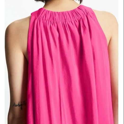 COS Pink Racer Neck Midi Shift Dress with Pockets