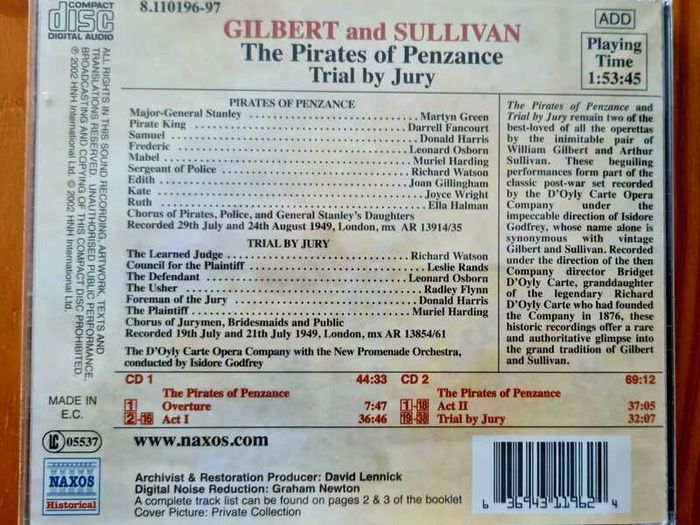 4x2 CD's - Gilbert and Sullivan - The Gondoliers / HMS Pinafore / The Micado / The pirates of Penzance. VG condition.